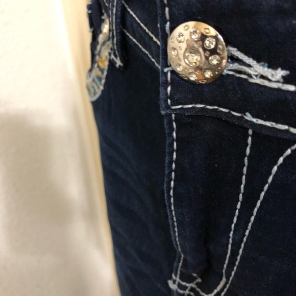 Beautiful embroidered sequined exposed stitching crystal studded blue jeans new - Picture 17 of 17